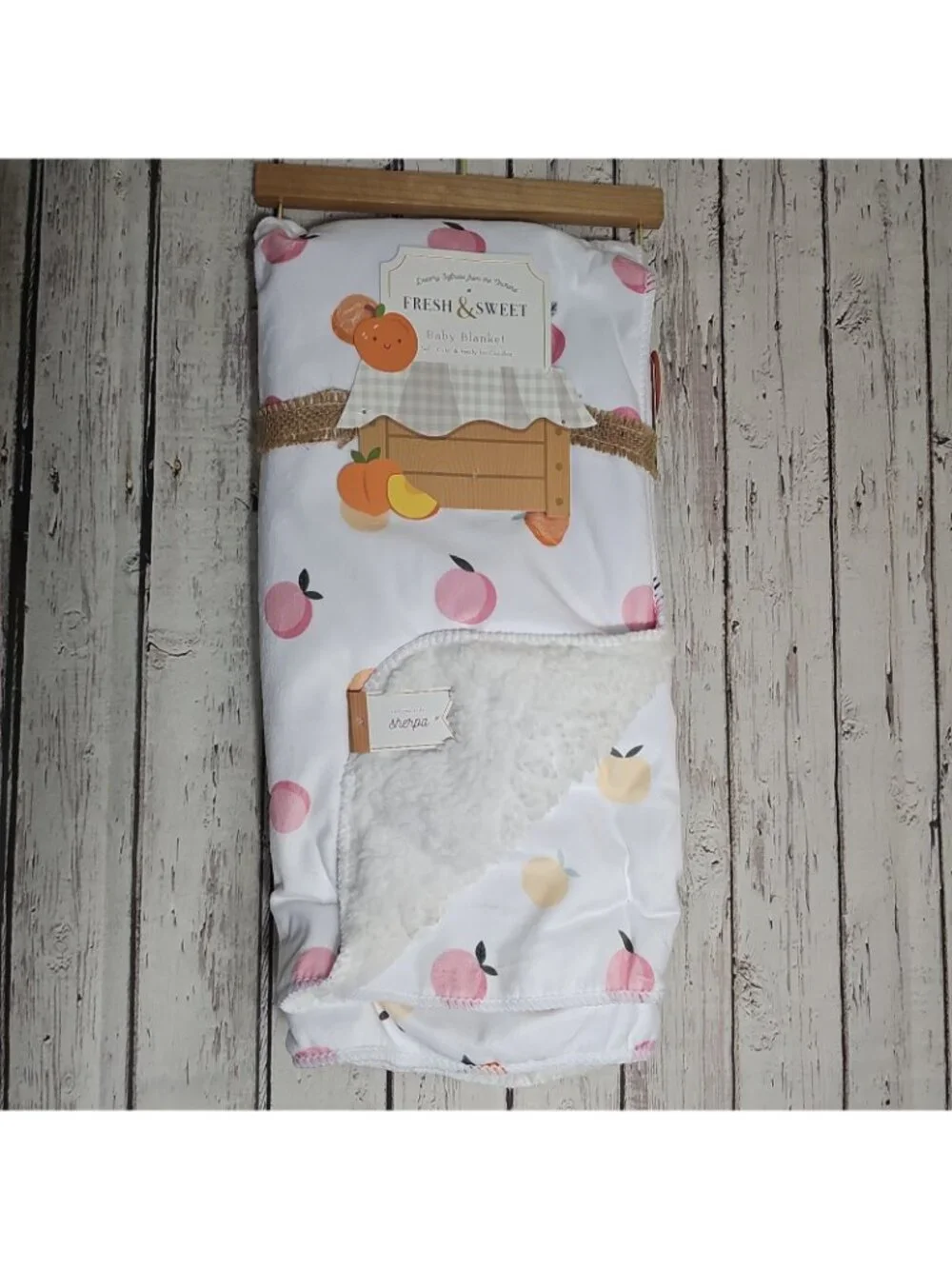 Peach Peaches Baby Blanket Soft Reversible Sherpa Fresh and Sweet 30 x 40